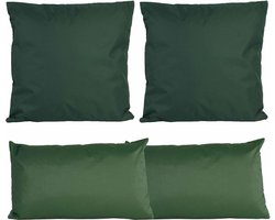 Anna Collection Bank/tuin kussens set - binnen/buiten - 4x stuks -donkergroen - In 2 formaten laag/hoog