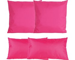 Anna Collection Bank/tuin kussens set - binnen/buiten - 4x stuks -fuchsia roze - In 2 formaten laag/hoog