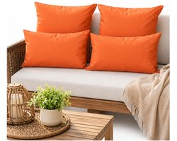 Anna Collection Bank/tuin kussens set - binnen/buiten - 4x stuks -oranje - In 2 formaten laag/hoog