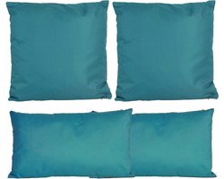 Anna Collection Bank/tuin kussens set - binnen/buiten - 4x stuks -petrol blauw - In 2 formaten laag/hoog