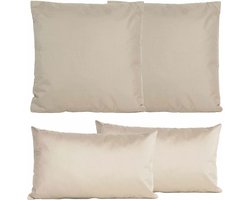 Anna Collection Bank/tuin kussens set - binnen/buiten - 4x stuks - taupe/beige - In 2 formaten laag/hoog