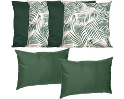 Anna Collection Bank/tuin kussens set - binnen/buiten - 6x stuks - groen/print - In 2 formaten laag/hoog