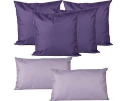 Anna Collection Bank/tuin kussens set - binnen/buiten - 6x stuks - paars/lila - In 2 formaten laag/hoog