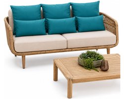 Anna Collection Bank/tuin kussens set - binnen/buiten - 6x stuks -petrol blauw - In 2 formaten laag/hoog