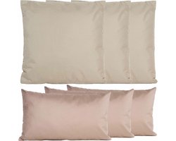 Anna Collection Bank/tuin kussens set - binnen/buiten - 6x stuks - taupe/beige - In 2 formaten laag/hoog