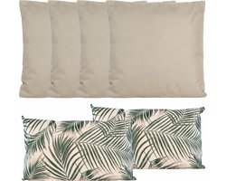 Anna Collection Bank/tuin kussens set - binnen/buiten - 6x stuks - taupe/palm - In 2 formaten laag/hoog