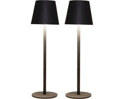 Anna Collection Portable tafellamp Ambiance - 2x - zwart - 37 cm - aanraaksensor - draadloos/oplaadbaar met USB - binnen/buiten
