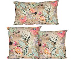 Anna Collection Sierkussen set - 3x stuks - binnen en buiten - wild flowers - beige