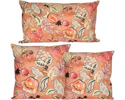 Anna Collection Sierkussen set - 3x stuks - binnen en buiten - wild flowers - terracotta
