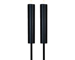 Anna Collection solar kaars fakkel - 2x - zwart - tuinsteker - H76 cm - 3D lont - tuinlamp