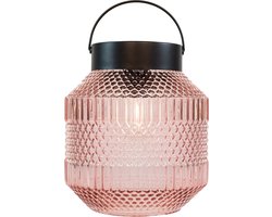 Anna Collection Tuin lantaarn Julia - Solar - zwart/roze - D16 x H16 cm - LED buitenverlichting