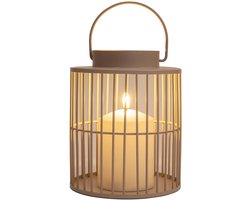 Anna Collection Windlicht/kaarsenhouder buiten lantaarn - beige/zand - 15 x 18 cm - metaal - Incl. LED kaars - tuinlampen
