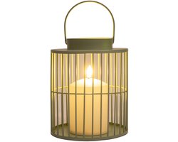 Anna Collection Windlicht/kaarsenhouder buiten lantaarn - groen - 15 x 18 cm - metaal - Incl. LED kaars - tuinlampen