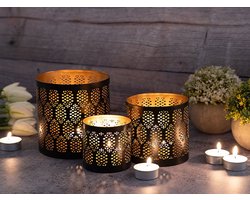 Anna | kerzenständer set van 3 | zwart en goud | metaal | Ø 8/10/14 cm | windlichten | kandelaar | waxinelichthouders | lantaarn | kaarsenhouders | Wood Selections