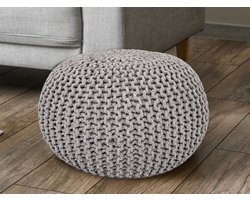 Anna | Pouf | hellgrau | 100% gerecycled katoen | Ø 55 cm x H 37 cm | poef | hocker | Kruk | hockers en poefen | fluwelen poef | Wood Selections