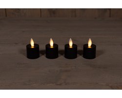 Anna's Collectie LED theelicht oplaadbaar vlam effect uitbreidingsset 5cm zwart 4 stuks.
