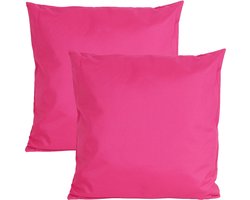 Anna's collection Buiten of tuin sier kussens - 2x - fuchsia roze - 45 x 45 cm - binnen/buiten - zitkussens tuinbank