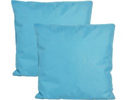 Anna's collection Buiten of tuin sier kussens - 2x - lichtblauw - 45 x 45 cm - binnen/buiten - zitkussens tuinbank