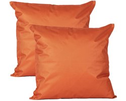 Anna's collection Buiten of tuin sier kussens - 2x - oranje - 45 x 45 cm - binnen/buiten - zitkussens tuinbank