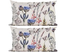 Anna's collection buitenkussen bloem - 2x - Creme/paars - 30 x 50 cm - Water en UV bestendig