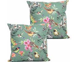 Anna's collection buitenkussen bloem - 2x - groen - 45 x 45 cm - Water en UV bestendig