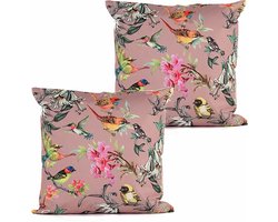 Anna's collection buitenkussen bloem - 2x - oud roze - 45 x 45 cm - Water en UV bestendig