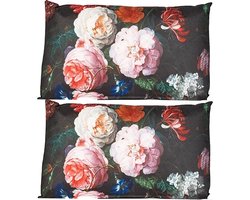 Anna's collection buitenkussen bloem - 2x - Zwart/roze - 30 x 50 cm - Water en UV bestendig