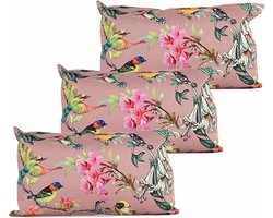 Anna's collection buitenkussen bloem - 3x - roze - 30 x 50 cm - Water en UV bestendig