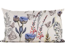 Anna's collection buitenkussen bloem - Creme/paars - 30 x 50 cm - Water en UV bestendig