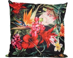 Anna's collection buitenkussen bloem - rood/zwart - 60 x 60 cm - Water en UV bestendig