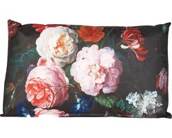 Anna's collection buitenkussen bloem - Zwart/roze - 30 x 50 cm - Water en UV bestendig