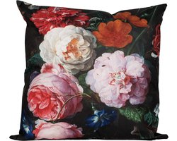 Anna's collection buitenkussen bloem - zwart/roze - 45 x 45 cm - Water en UV bestendig