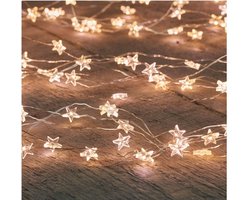 Anna's Collection Draadverlichting - 1x - 20 led lampjes - sterren - warm wit - 100 cm - batterij - timer - lichtsnoer - zilverdraad - Sfeerverlichting
