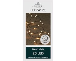 Anna's Collection draadverlichting - 20 led lampjes - warm wit - 100 cm - batterij - lichtsnoer