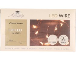Anna's Collection Draadverlichting lichtsnoer - 1x - koper - 20 led lampjes - 100 cm - kerstverlichting