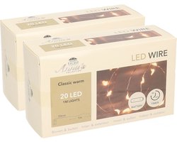 Anna's Collection Draadverlichting lichtsnoer - 2x - koper - 20 led lampjes - 100 cm - kerstverlichting