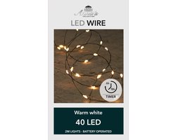 Anna's Collection Draadverlichting lichtsnoer - 40 led lampjes - warm wit - 200 cm - op batterij - kerstverlichting