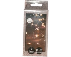 Anna's Collection Draadverlichting lichtsnoer - 40 led lampjes - warm wit - zilver draad - 200 cm - lichtdraad - kerstverlichting