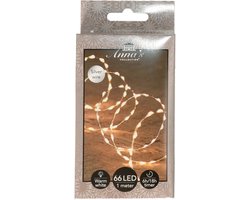 Anna's Collection Draadverlichting lichtsnoer - 66 led lampjes - warm wit - zilver draad - 100 cm - lichtdraad - kerstverlichting