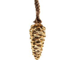 Anna's Collection - Hangende glazen dennenappel - goud - H20 cm - 15 warm witte ledlampjes - met timer - Afmetingen: H20 cm - Kleur: goud - Kleur ledlampjes: warm wit