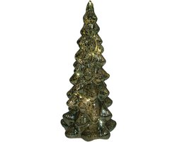 Anna's Collection Kerstboom beeldje - groen - met LED licht - 25 cm - glas - decoratie