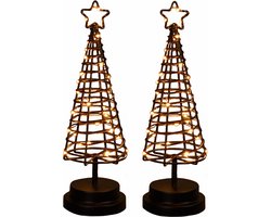 Anna's Collection Kerstverlichting figuur - 2x stuks - 3D lichtboom - zwart - metaal - 30 cm - Kerstversiering/kerstdecoratie