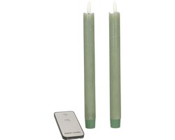 Anna's Collection LED dinerkaarsen - 2x st - jade groen - 23 cm - afstandsbediening - kaarsen