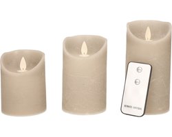 Anna's Collection LED kaarsen/stompkaarsen - 3x st - taupe - afstandsbediening - kaarsenset