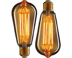 Anna's Collection LED Retro gloeilampen - 2x - sfeerlamp/designlamp - oranje glas - 145 x 64 mm