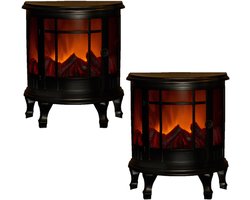 Anna's Collection LED sfeerhaard - 2x stuks - zwart - L30 x B16 x H35 cm - open haard - verlichting