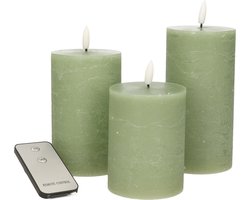 Anna's Collection LED Stompkaarsen met afstandsbediening - 3x - jade groen - 10/12.5/15 cm
