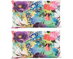 Anna's Collection Sierkussen voor binnen en buiten - 2x - bloemen - paars - 30 x 50 cm - tuinkussen