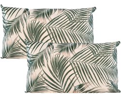 Anna's Collection Sierkussen voor binnen en buiten - 2x - palmen print - groen/wit - 30 x 50 cm - tuinkussens