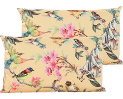 Anna's Collection Sierkussen voor binnen en buiten - 2x - vogels - geel - 30 x 50 cm - tuinkussen